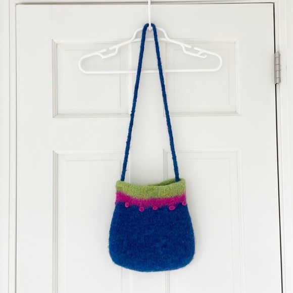 Handbags - Felted wool handmade shoulder bag blue pink green